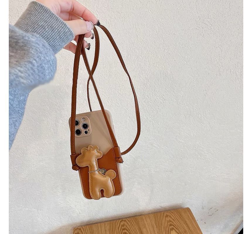 Strap Crossbody Case Faux Pearl Phone Giraffe