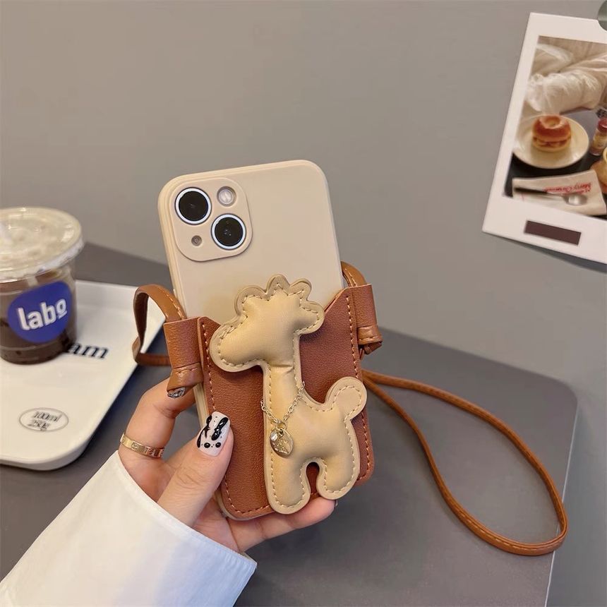 Strap Crossbody Case Faux Pearl Phone Giraffe