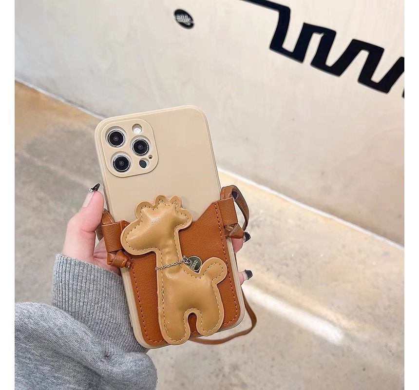 Strap Crossbody Case Faux Pearl Phone Giraffe