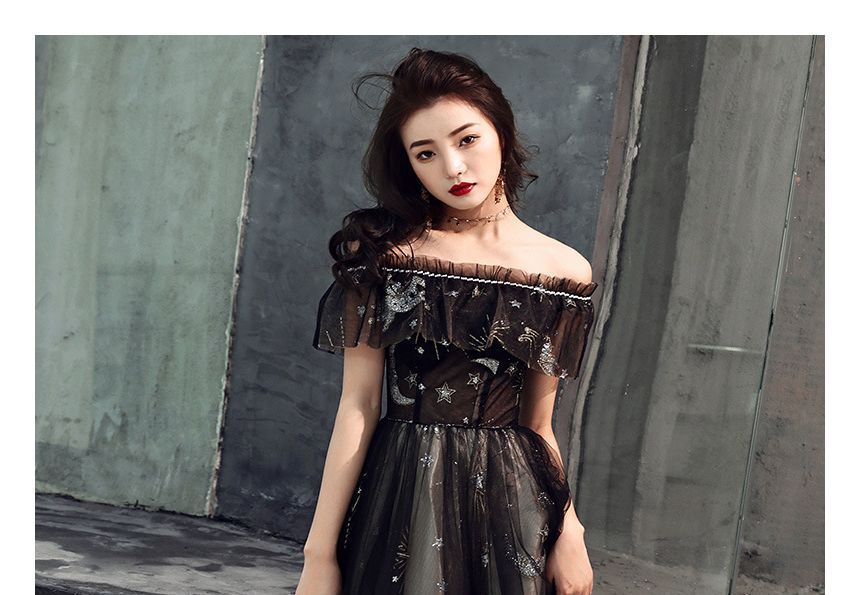 Print Gown A-Line Evening Star Off-Shoulder