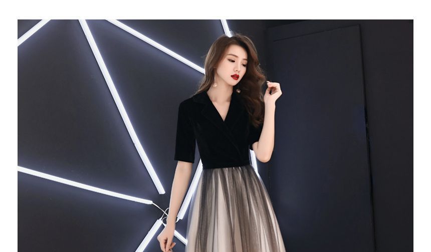 A-Line Gown Evening Ombre V-Neck Short-Sleeve