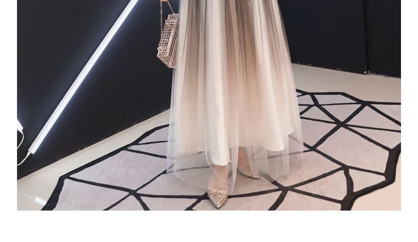 A-Line Gown Evening Ombre V-Neck Short-Sleeve