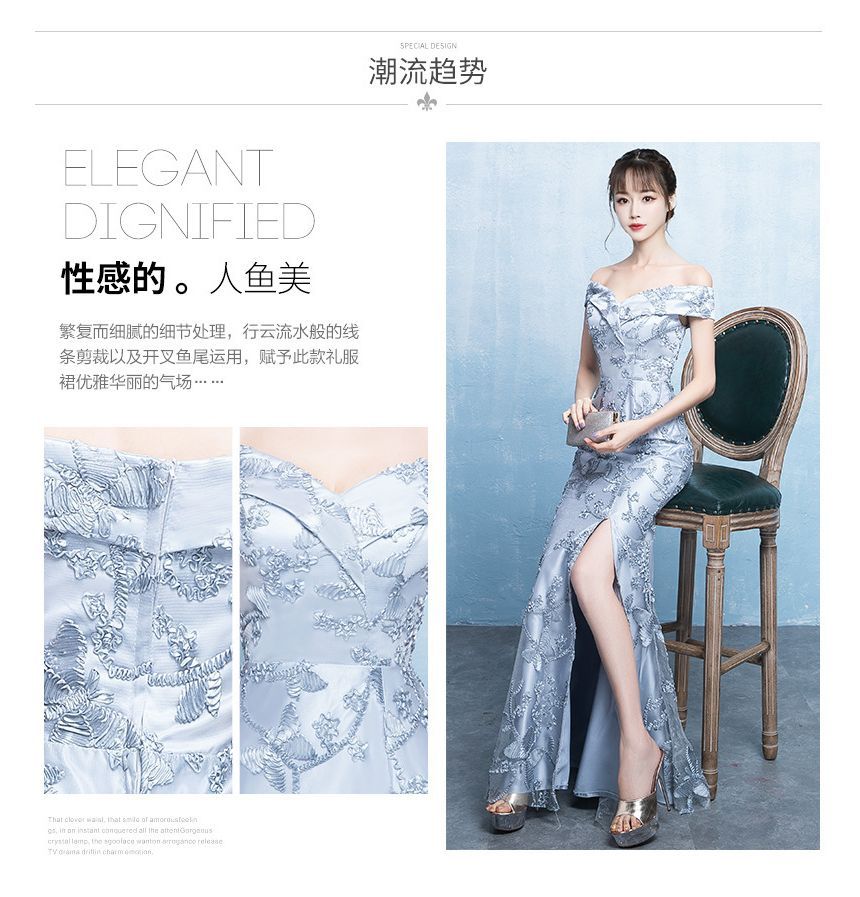 Gown Evening Bodycon Floral Print Off-Shoulder