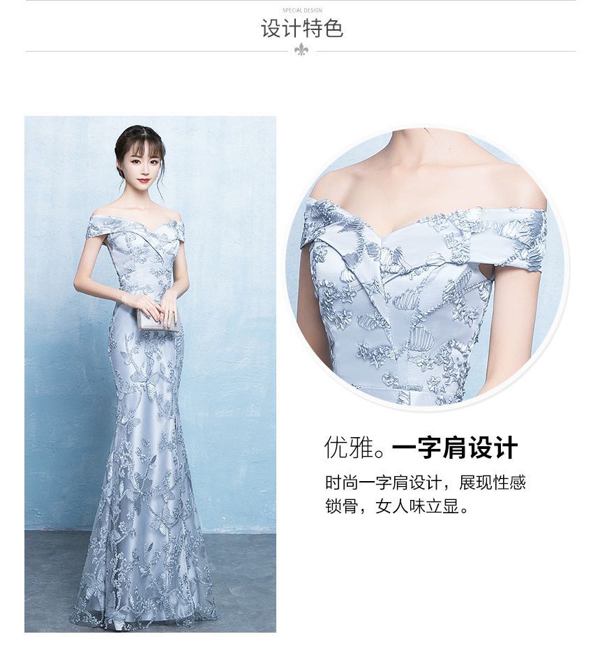 Gown Evening Bodycon Floral Print Off-Shoulder