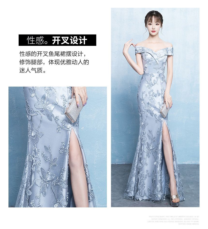 Gown Evening Bodycon Floral Print Off-Shoulder