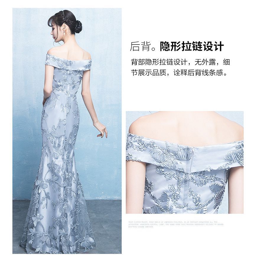 Gown Evening Bodycon Floral Print Off-Shoulder