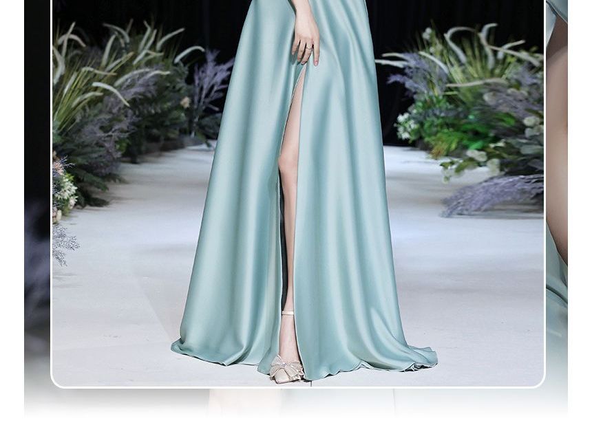 Evening Off-Shoulder A-Line Tie-Front Plain Gown