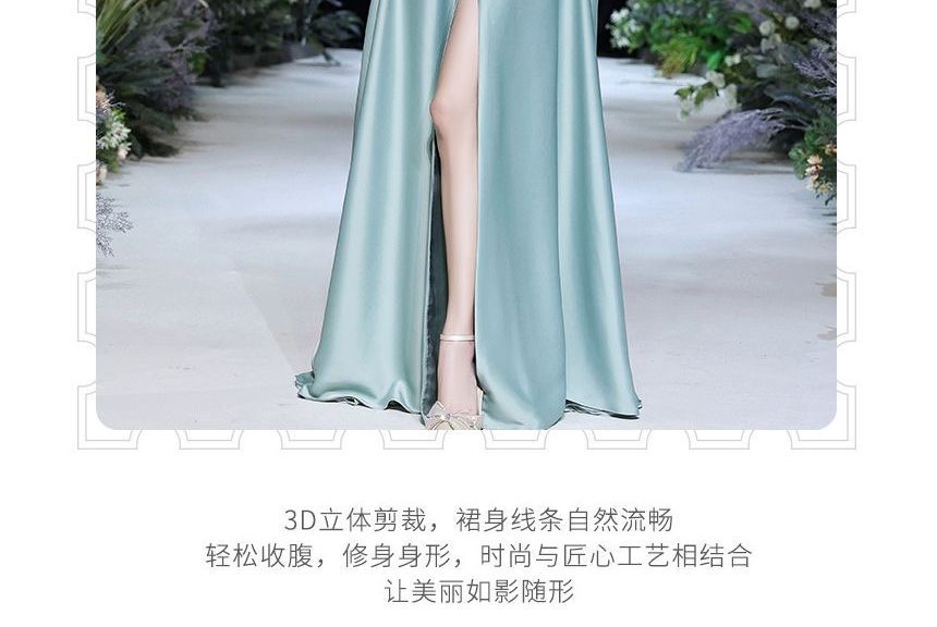 Evening Off-Shoulder A-Line Tie-Front Plain Gown