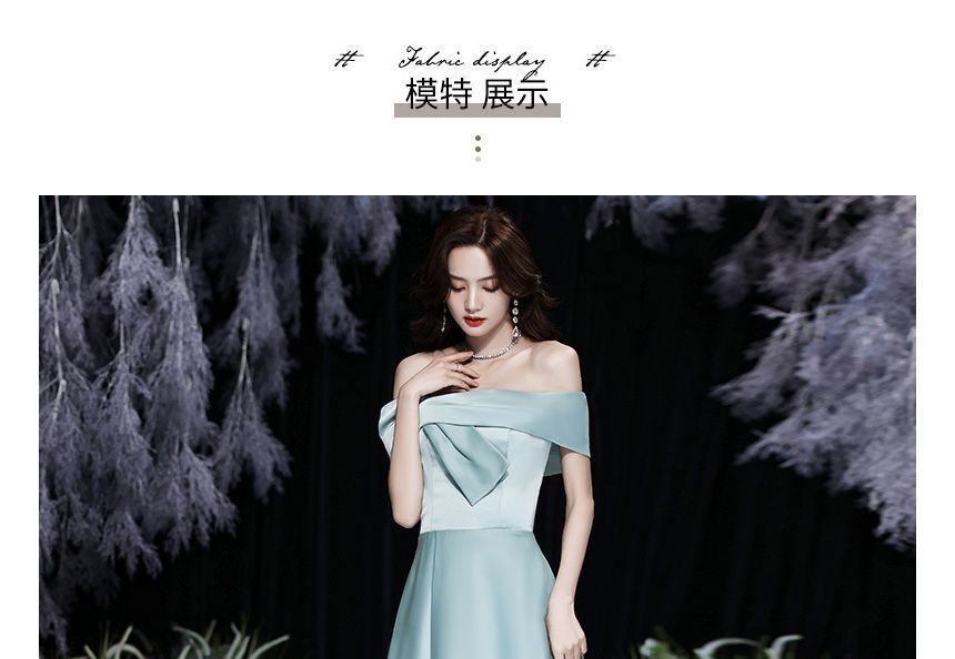 Evening Off-Shoulder A-Line Tie-Front Plain Gown