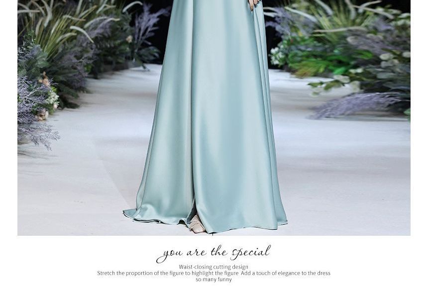 Evening Off-Shoulder A-Line Tie-Front Plain Gown