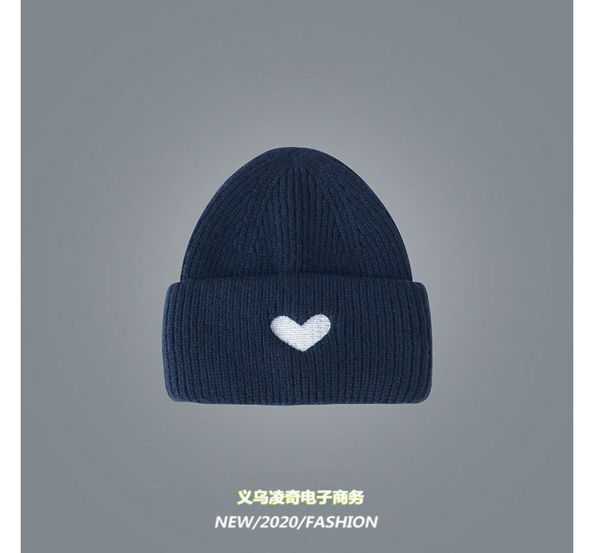 Embroidered Beanie Knit Heart
