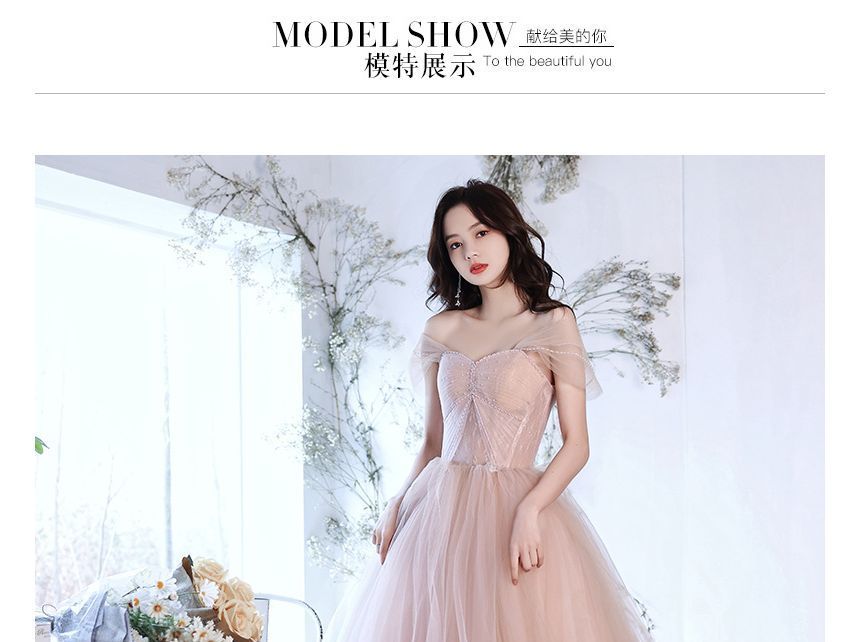 Beaded Gown Cap-Sleeve Evening A-Line Plain