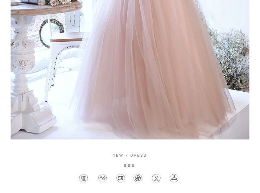 Beaded Gown Cap-Sleeve Evening A-Line Plain