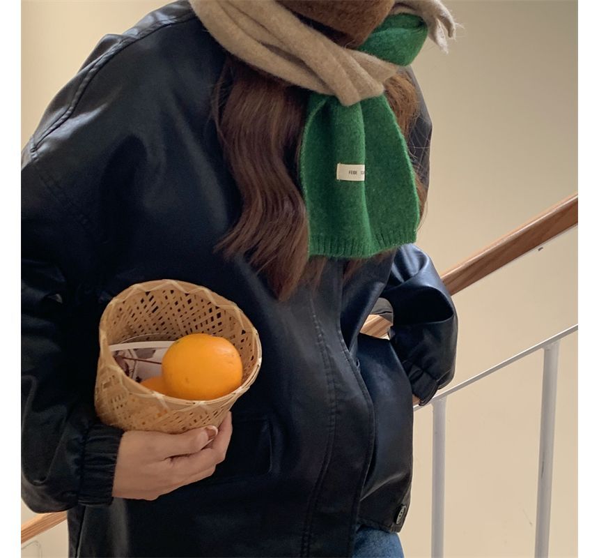 Lettering Block Scarf Applique Knit Color