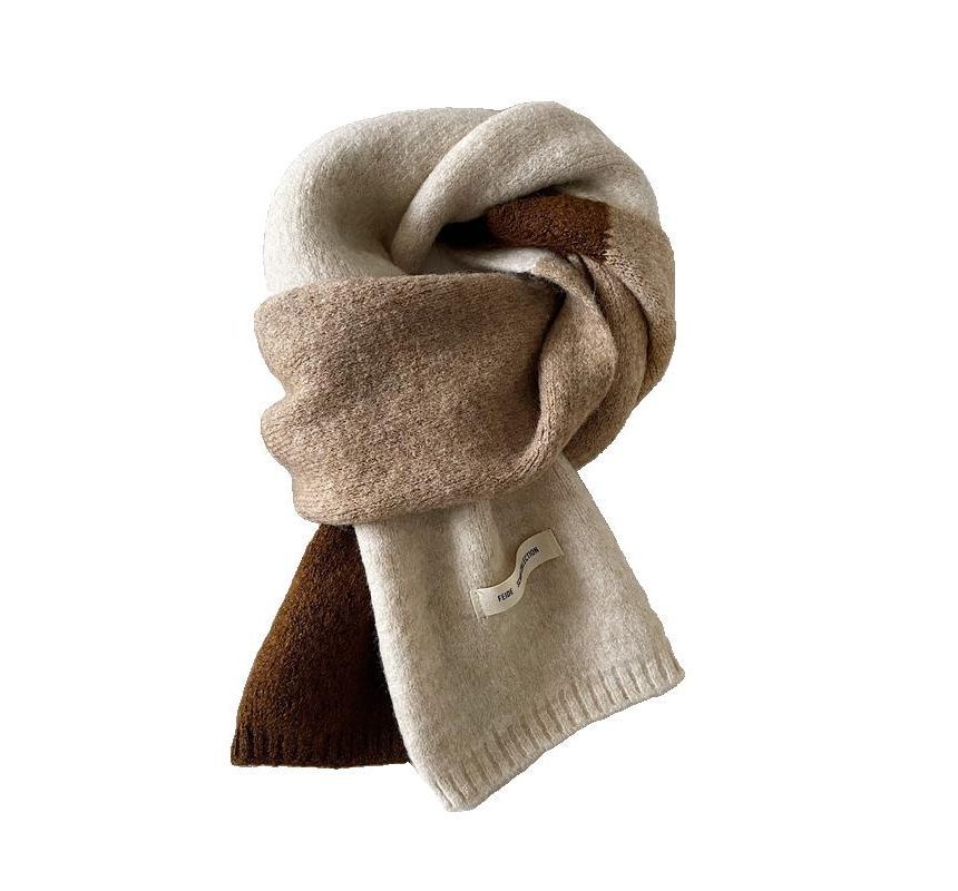 Lettering Block Scarf Applique Knit Color