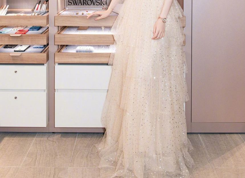 Sequin Gown Shoulder Off Tiered Evening A-Line Short-Sleeve Mesh