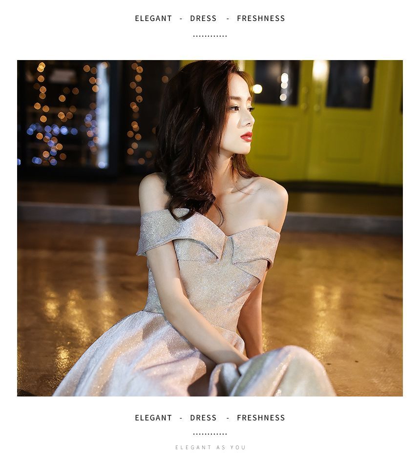 A-Line Off / Evening Dress Gown Glitter Cocktail Shoulder