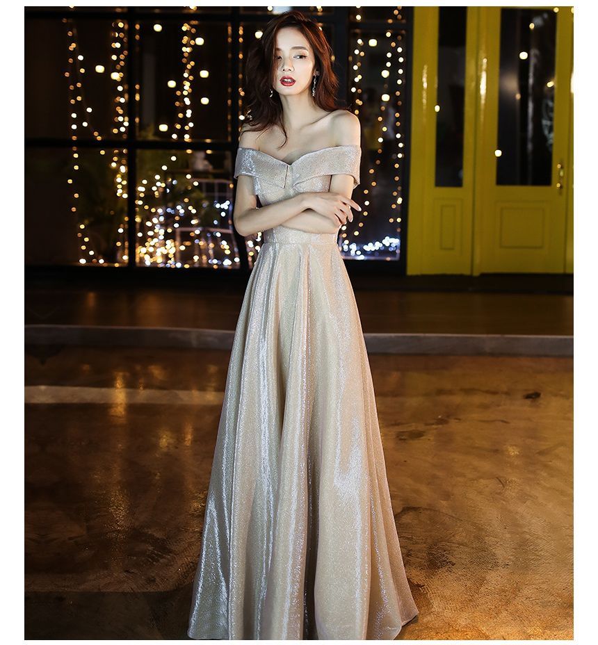 A-Line Off / Evening Dress Gown Glitter Cocktail Shoulder