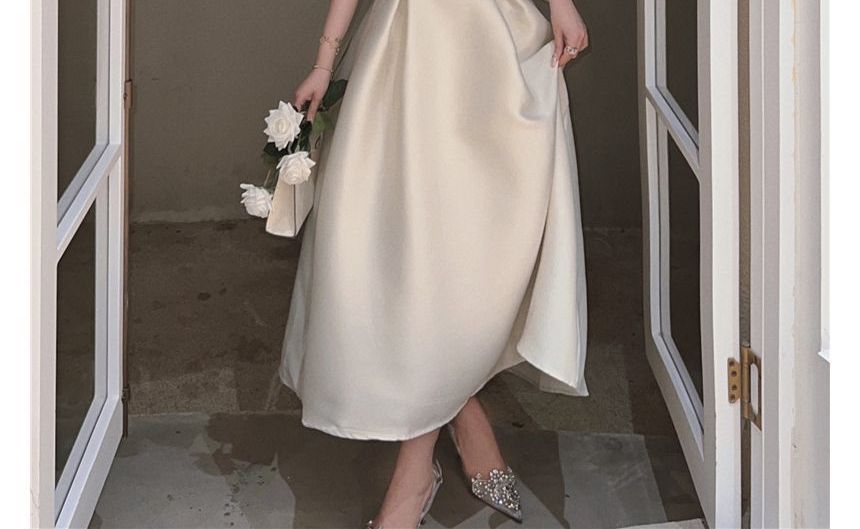 Plain Strap Slim-Fit Midi Dress Spaghetti