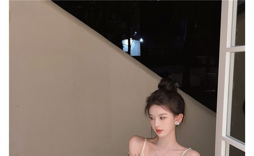 Plain Strap Slim-Fit Midi Dress Spaghetti