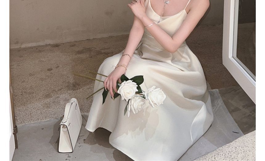 Plain Strap Slim-Fit Midi Dress Spaghetti