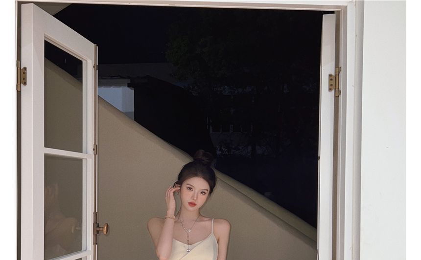 Plain Strap Slim-Fit Midi Dress Spaghetti