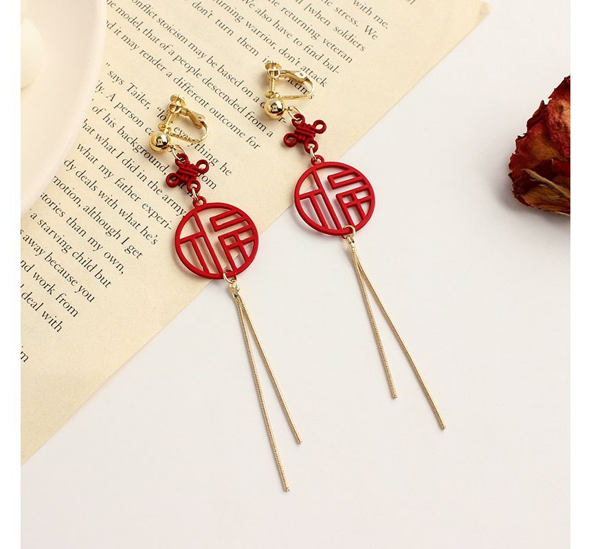 Clip-On / Characters Fringed Earring Chinese
