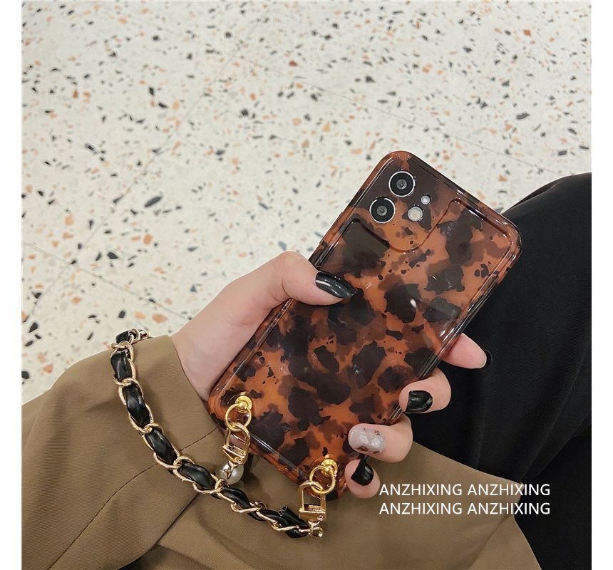 Leopard Pearl Faux Chain Case Print Phone