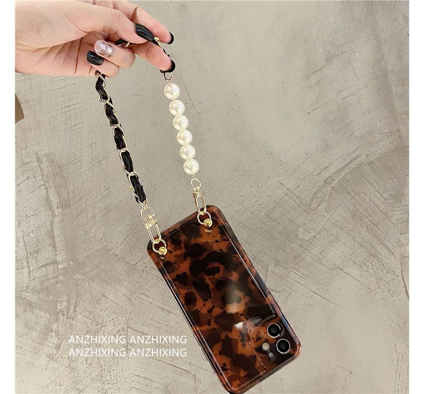 Leopard Pearl Faux Chain Case Print Phone