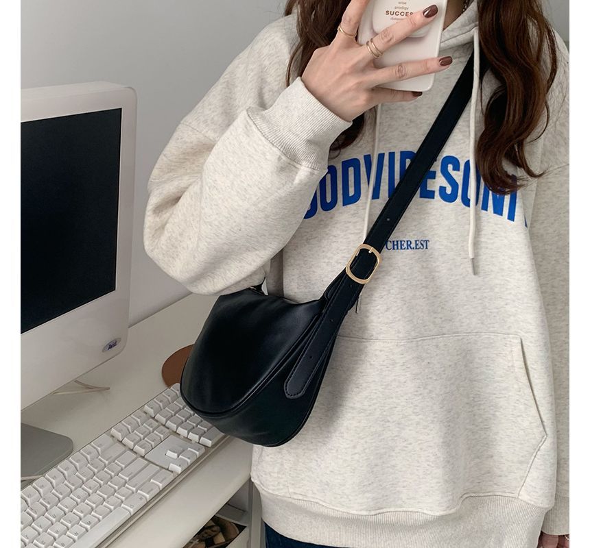 Crossbody Plain Bag Zipper Hobo Faux Leather