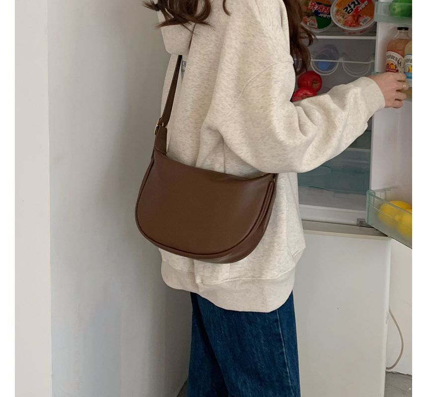 Crossbody Plain Bag Zipper Hobo Faux Leather