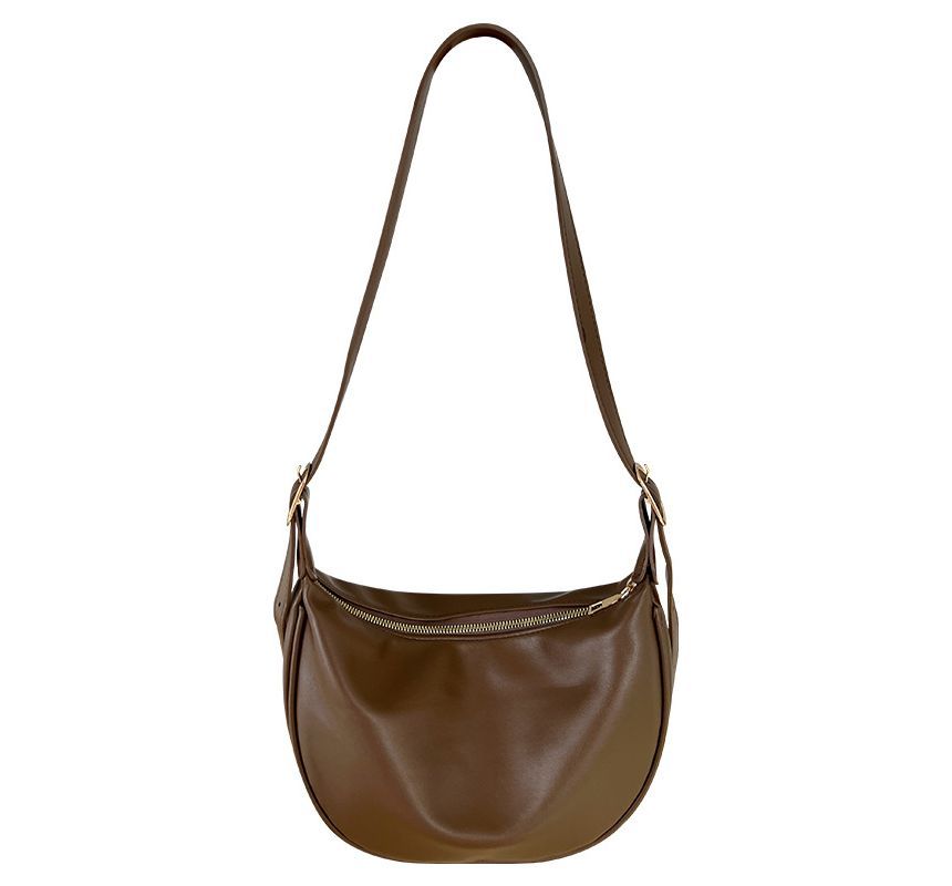 Crossbody Plain Bag Zipper Hobo Faux Leather