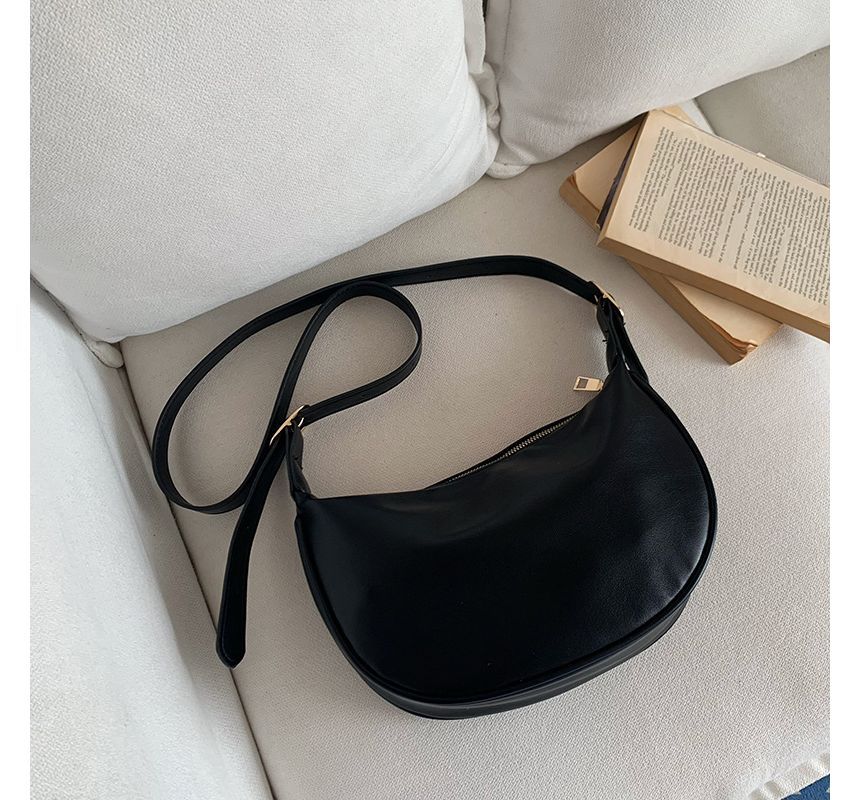Crossbody Plain Bag Zipper Hobo Faux Leather