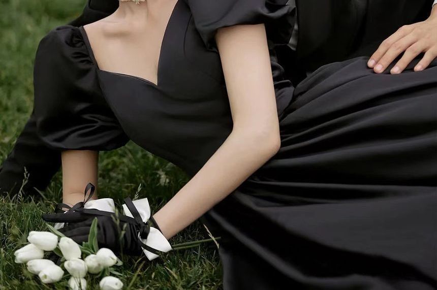 Plain A-Line Evening Gown Short-Sleeve V-Neck