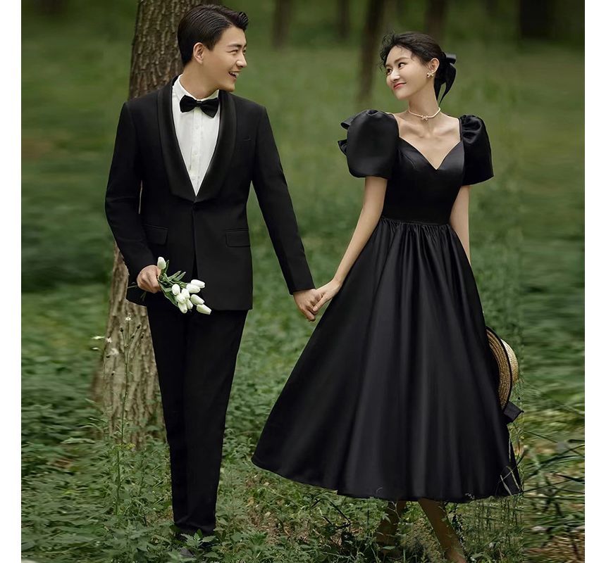 Plain A-Line Evening Gown Short-Sleeve V-Neck