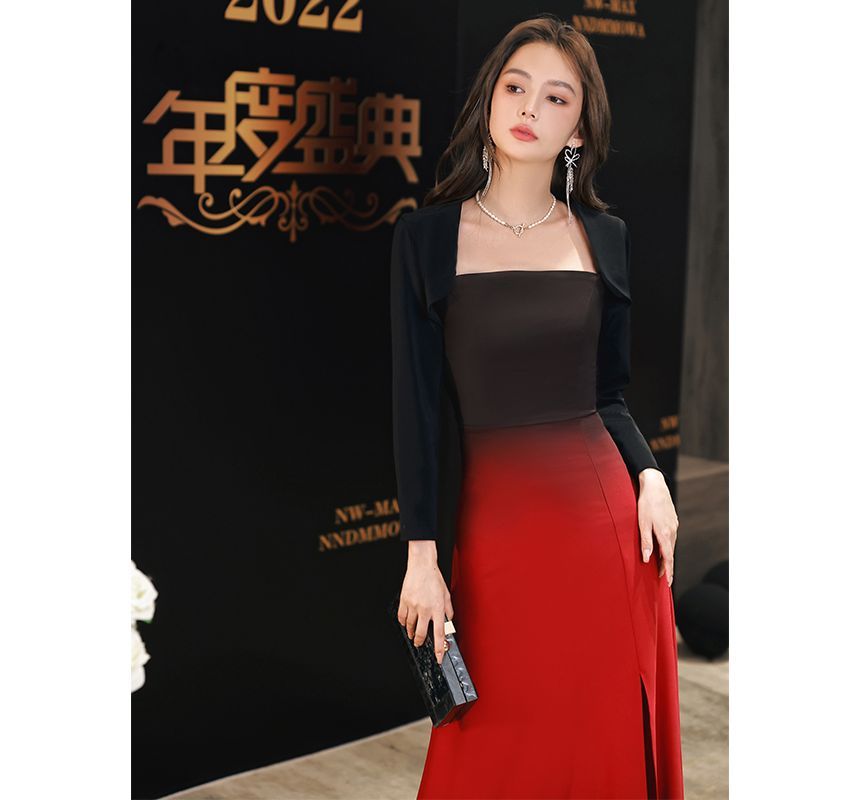 Gradient Evening Strapless Gown Sheath