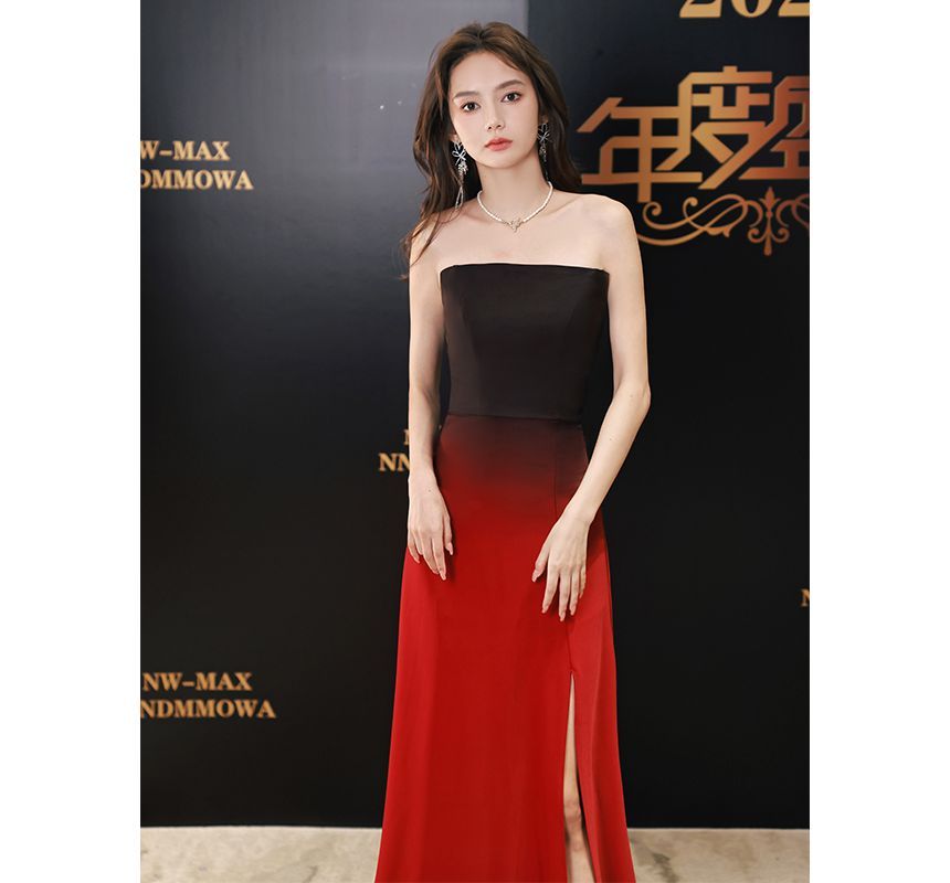 Gradient Evening Strapless Gown Sheath