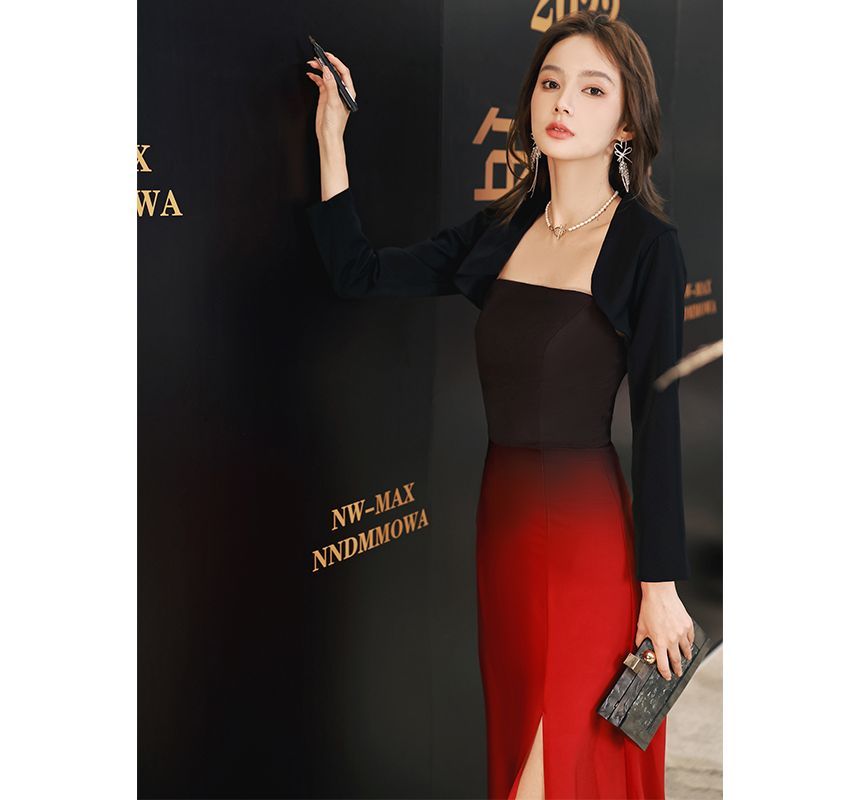 Gradient Evening Strapless Gown Sheath