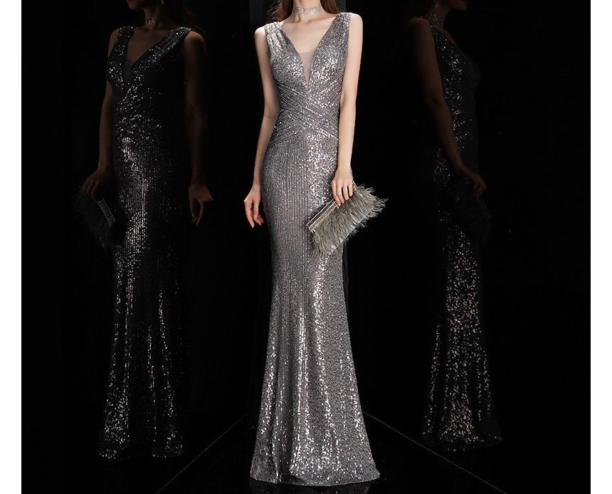 (Various Sequined Designs) Evening Mermaid Gown