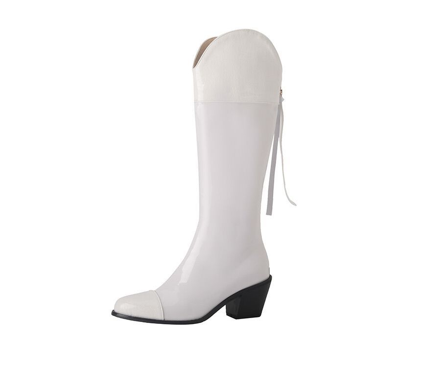 Pointed Tall Heel Boots Chunky