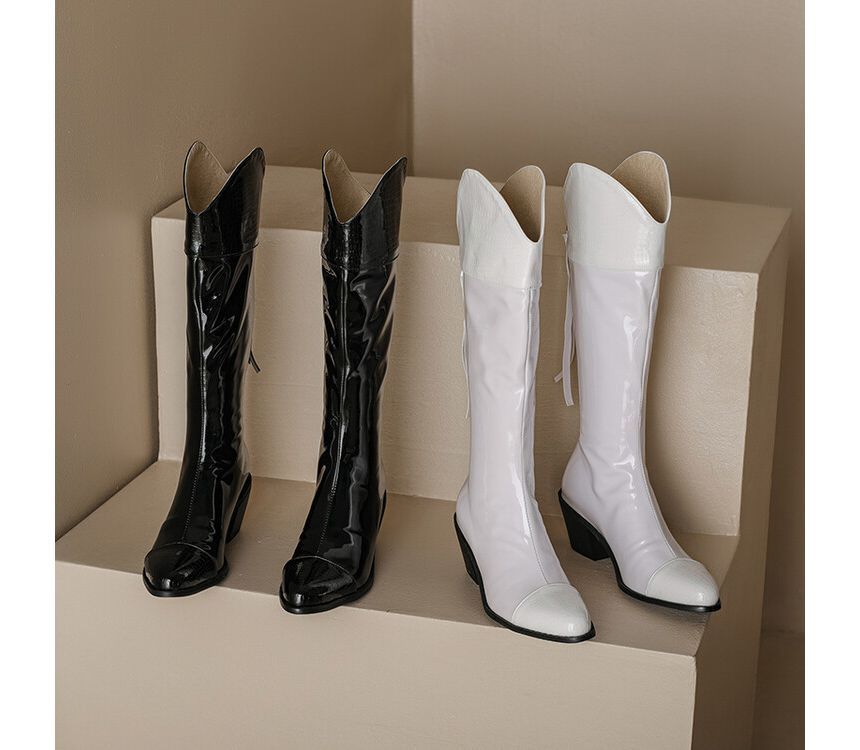 Pointed Tall Heel Boots Chunky