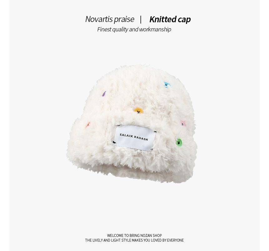 Plain Fluffy Applique Beanie