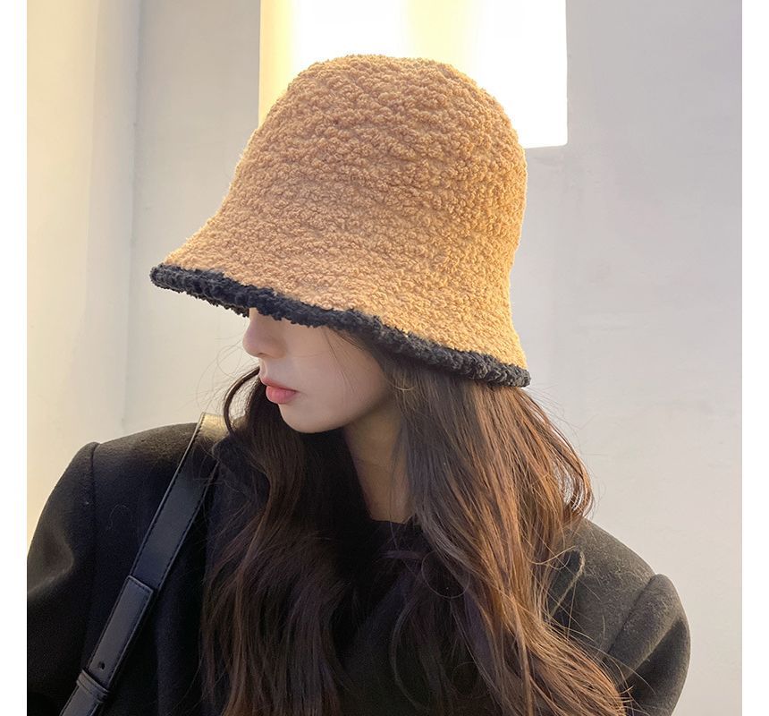 Bucket Shearling Contrast Trim Faux Hat