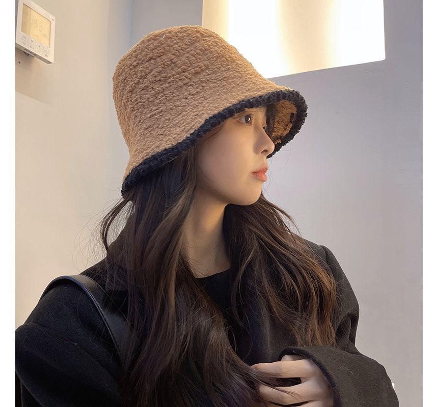 Bucket Shearling Contrast Trim Faux Hat