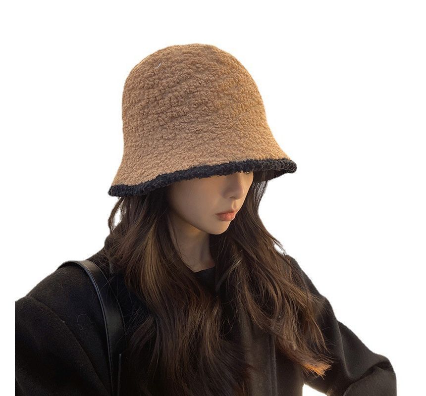 Bucket Shearling Contrast Trim Faux Hat