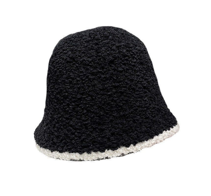 Bucket Shearling Contrast Trim Faux Hat