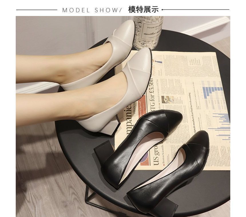 Faux Pumps Heel Chunky Leather