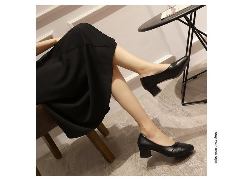 Faux Pumps Heel Chunky Leather