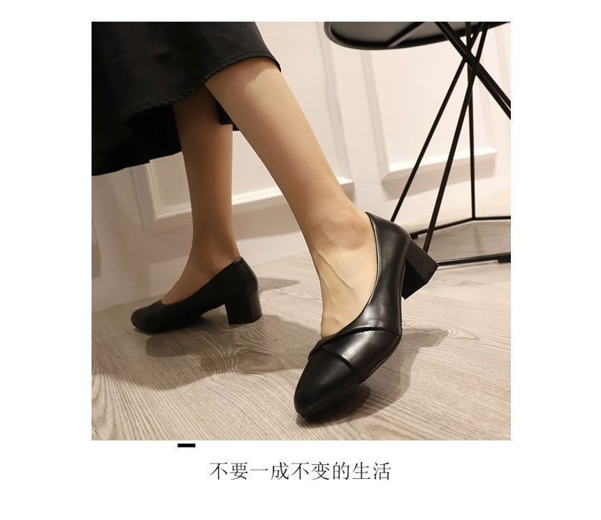 Faux Pumps Heel Chunky Leather