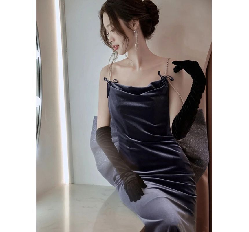 Strap Spaghetti Evening Gown Backless A-Line Bow